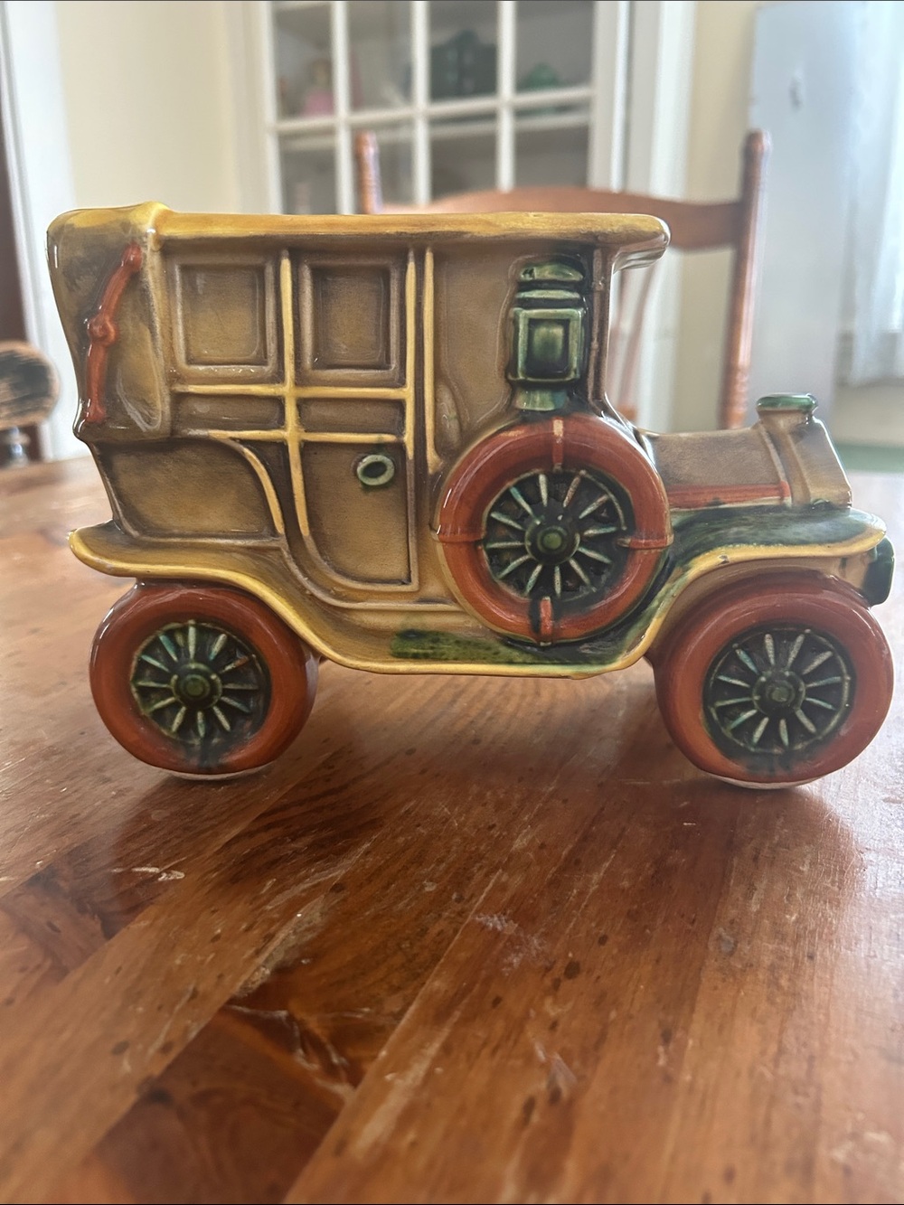 Vintage-Style Ceramic Car Planter in Brown and Orange